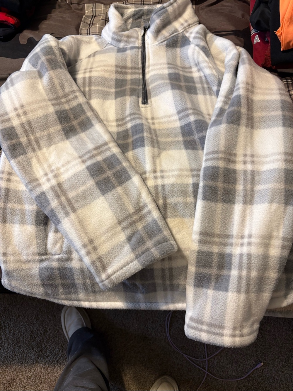 Jachs Grey & White Plaid Fleece Half-Zip Pullover